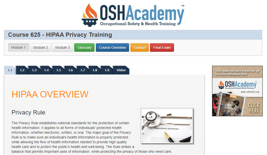 Free HIPAA Training - OSHA Academy with Certificate
