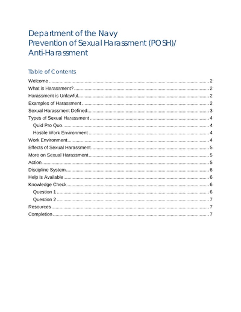 Department Of The Navy Prevention Of Sexual Harassment 