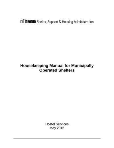 Housekeeping Manual For Municipally Operated Shelters