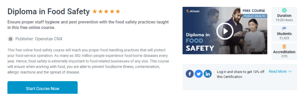 Alison Food Safety Course - Diploma in Food Safety