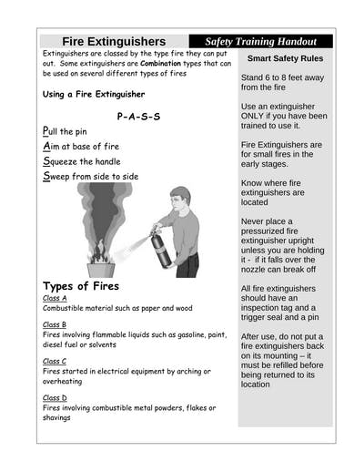 Fire Extinguisher Safety Training Handout