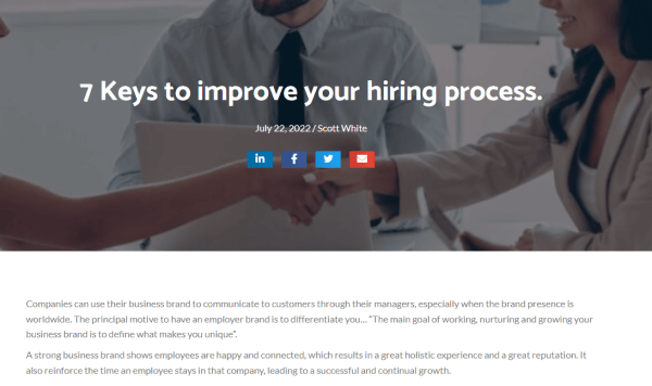 Great HR Article - 7 keys to improve your hiring process by Human Resources Today