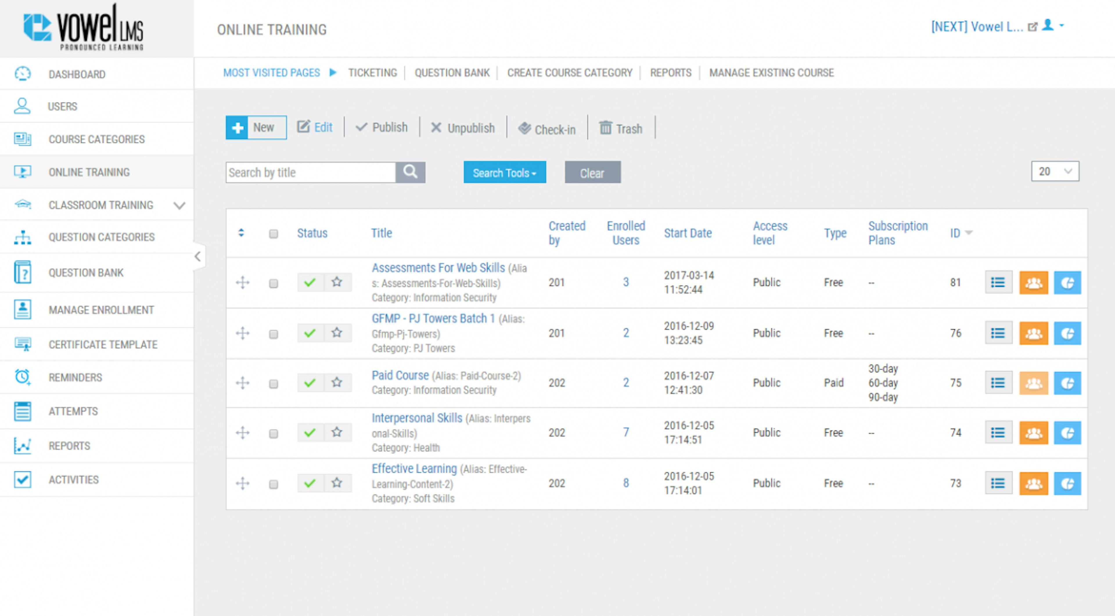 Enterprise Learning Management System - VowelLMS