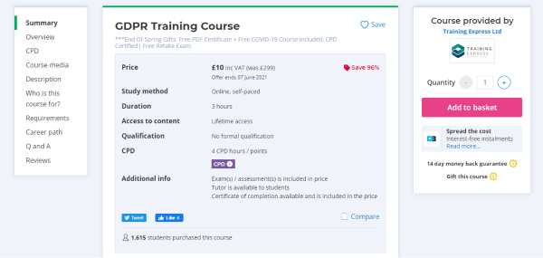 Training Express GDPR Compliance Training Course - GDPR Training Course