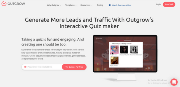 Tool to Create an Interactive Quiz - Outgrow