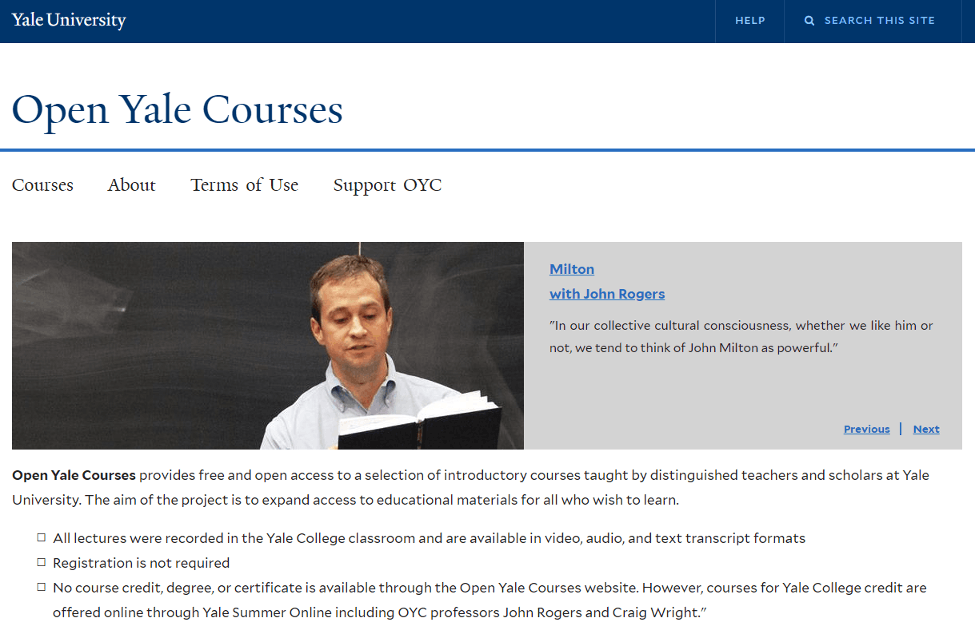 Online Training Resource - Open Yale Courses