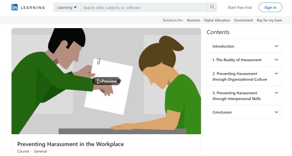 Free Workplace Harassment Training - Preventing Harassment in the Workplace (LinkedIn Learning)