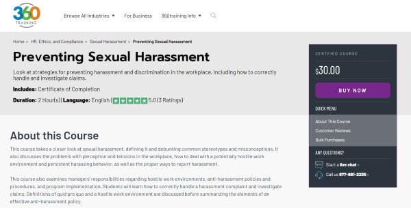 Sexual Harassment Course - Preventing Sexual Harassment (360training)