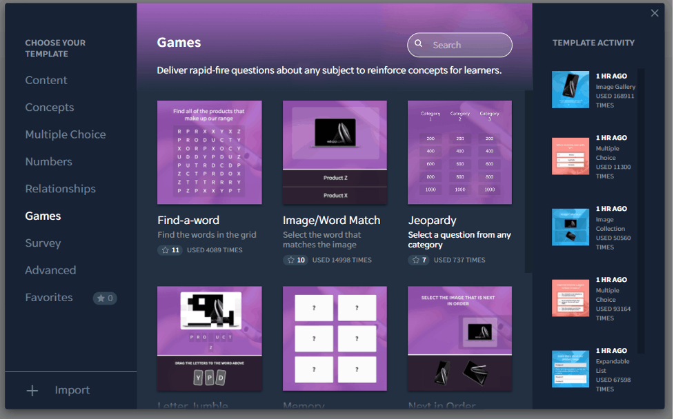 Jeopardy Game - Selecting the Jeopardy template