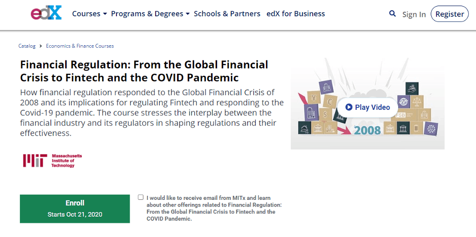 Free Online Compliance Certificate Program - Financial Regulation: From the Global Financial Crisis to Fintech and the COVID Pandemic