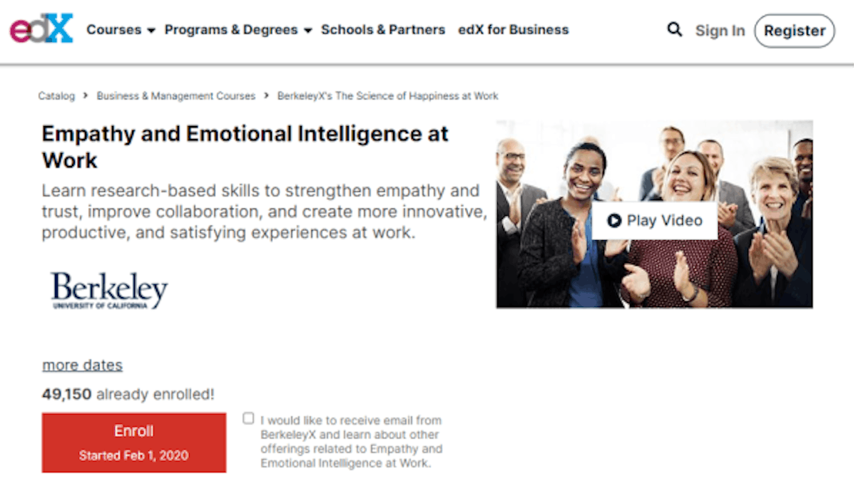 Emotional Intelligence Coaching Certificate Program - Empathy and Emotional Intelligence at Work on edX