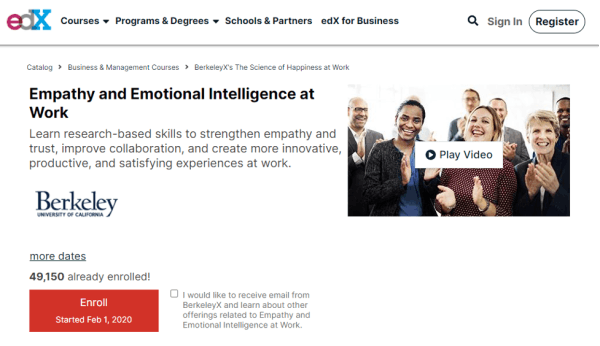 Emotional Intelligence Coaching Certificate Program - Empathy and Emotional Intelligence at Work on edX