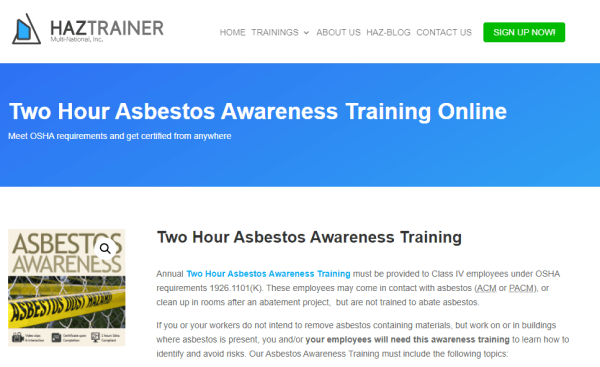 Haztrainer Asbestos Awareness Course - Two-Hour Asbestos Awareness