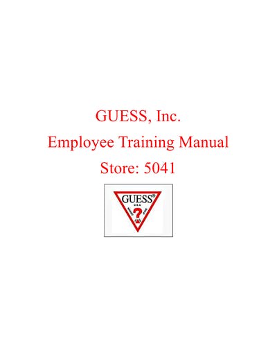 Guess, Inc. Employee Training Manual Store: 5041