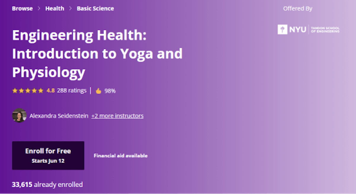 Top 10 Mindfulness Online Training Courses-Engineering Health: Introduction to Yoga and Physiology