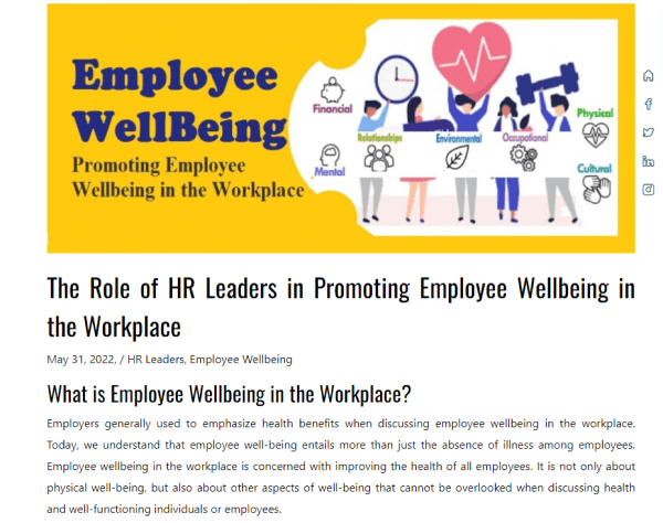Great HR Article - The Role of HR Leaders in Promoting Employee Wellbeing in the Workplace by HR HelpBoard