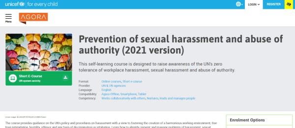 Sexual Harassment Course - Prevention of Sexual Harassment and Abuse of Authority (Unicef)