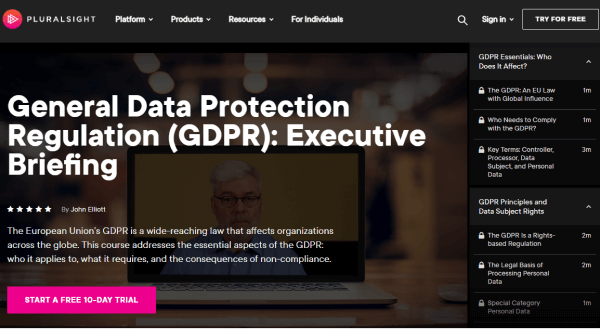 Pluralsight Data Protection Course - GDPR Executive Briefing