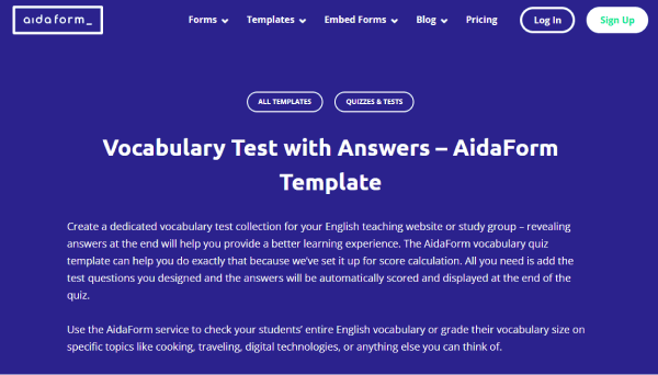 Vocabulary Quiz Maker - Aidaform