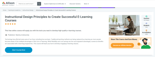 Instructional Design Resource - Instructional Design Principles to Create Successful E-Learning Courses by Alison