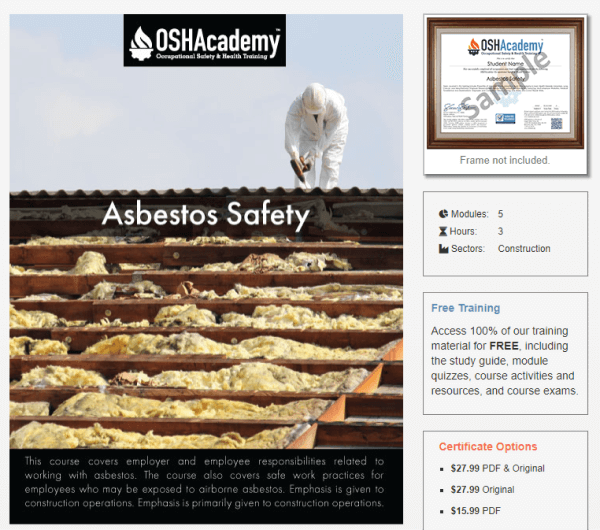 OSHAcademy Asbestos Awareness Course - Asbestos Safety