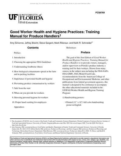Good Worker Health And Hygiene Practices: Training Manual 