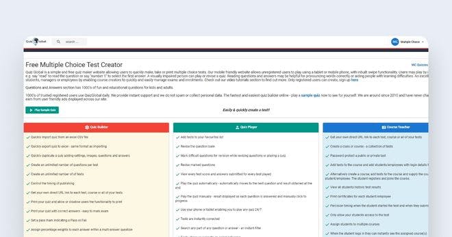 Multiple choice test creator software - Quiz Global