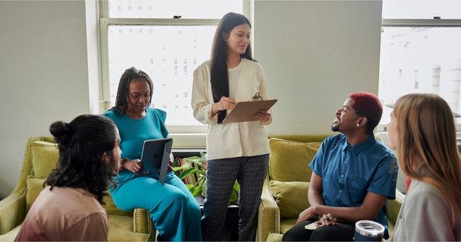 A woman facilitating leadership training