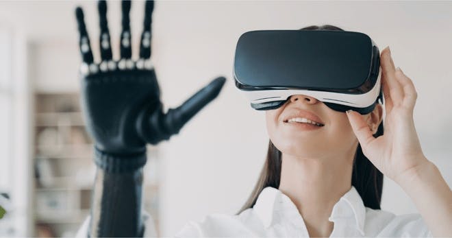 A woman trying out VR training.