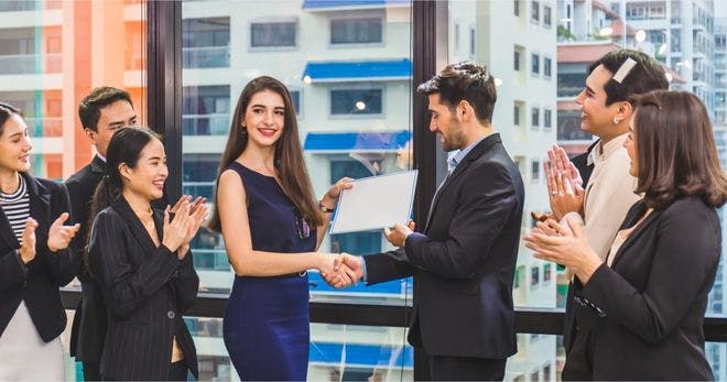 An employee getting an award