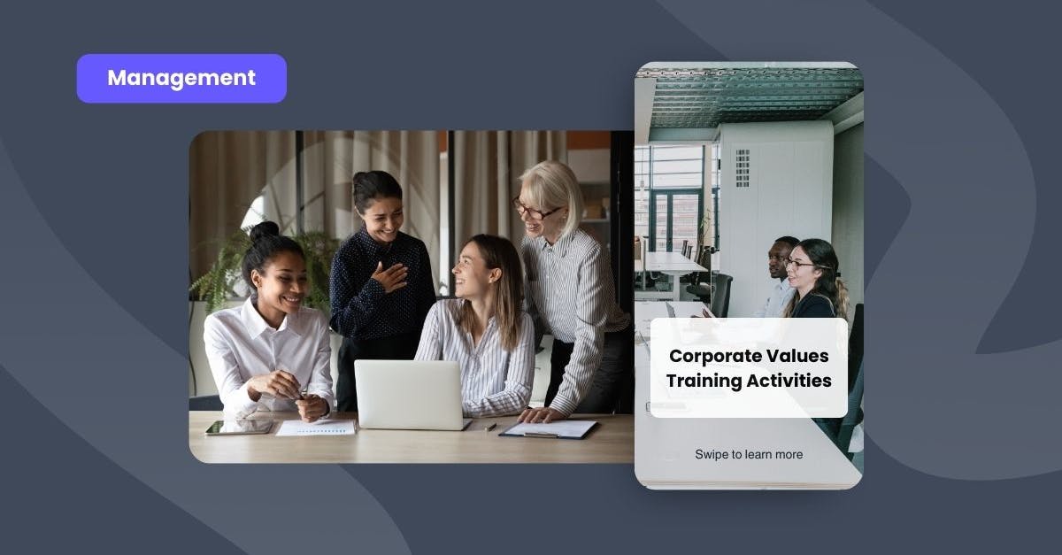 A group of people discussing corporate values training activities