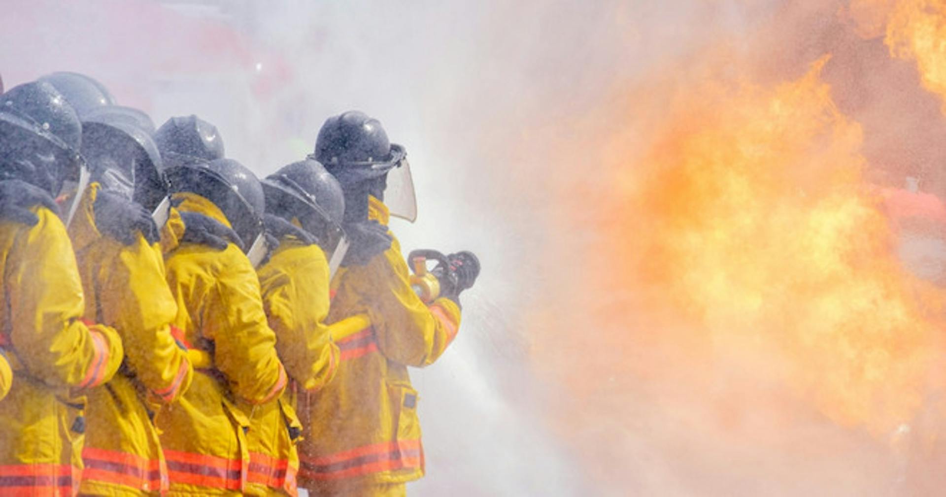 A team of firefighters putting out a fire