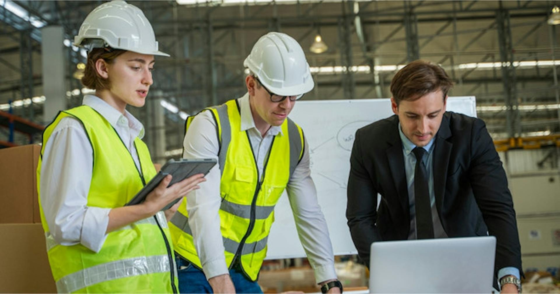 An industrial having a safety meeting