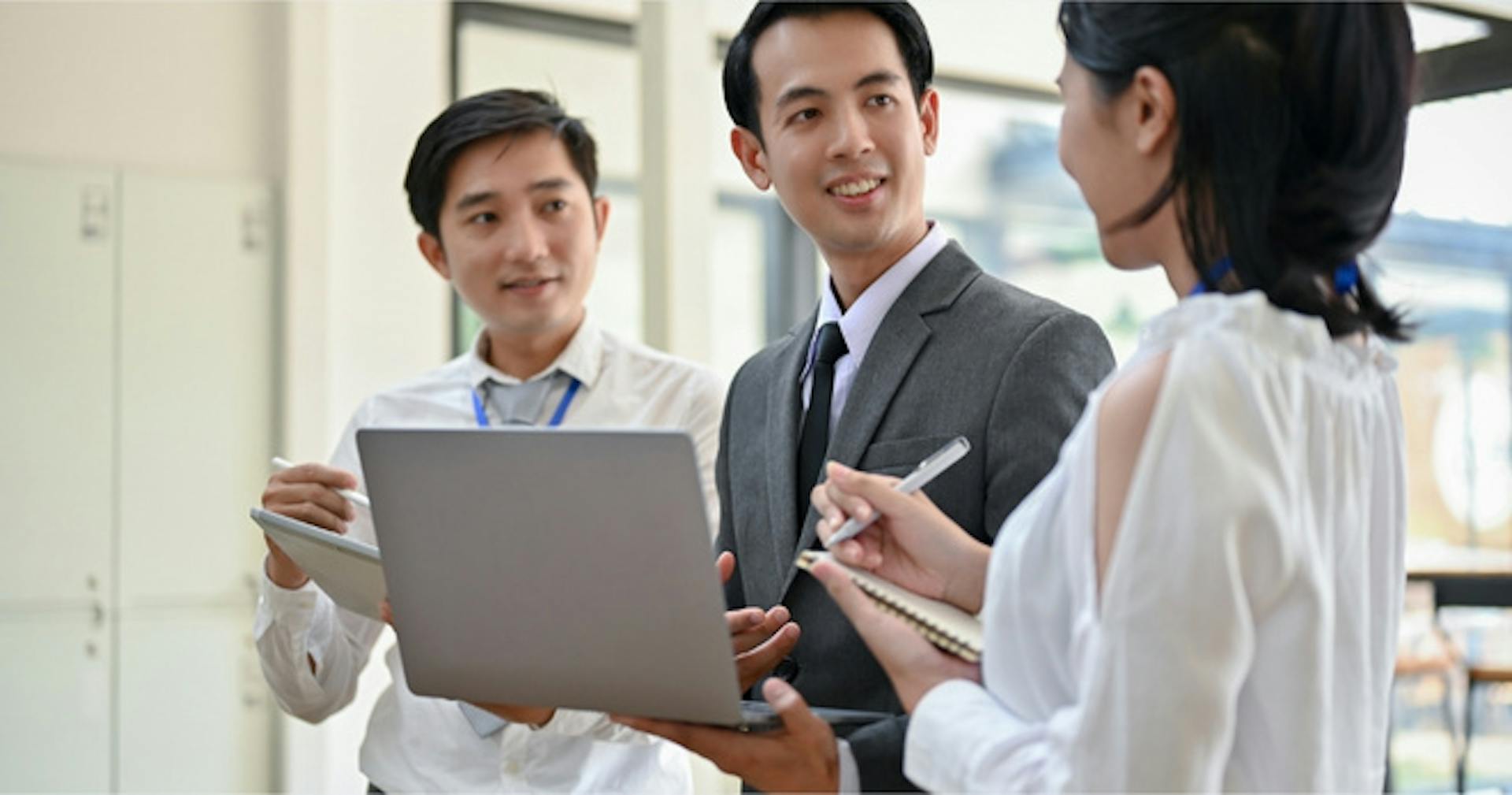 Employees discussing training