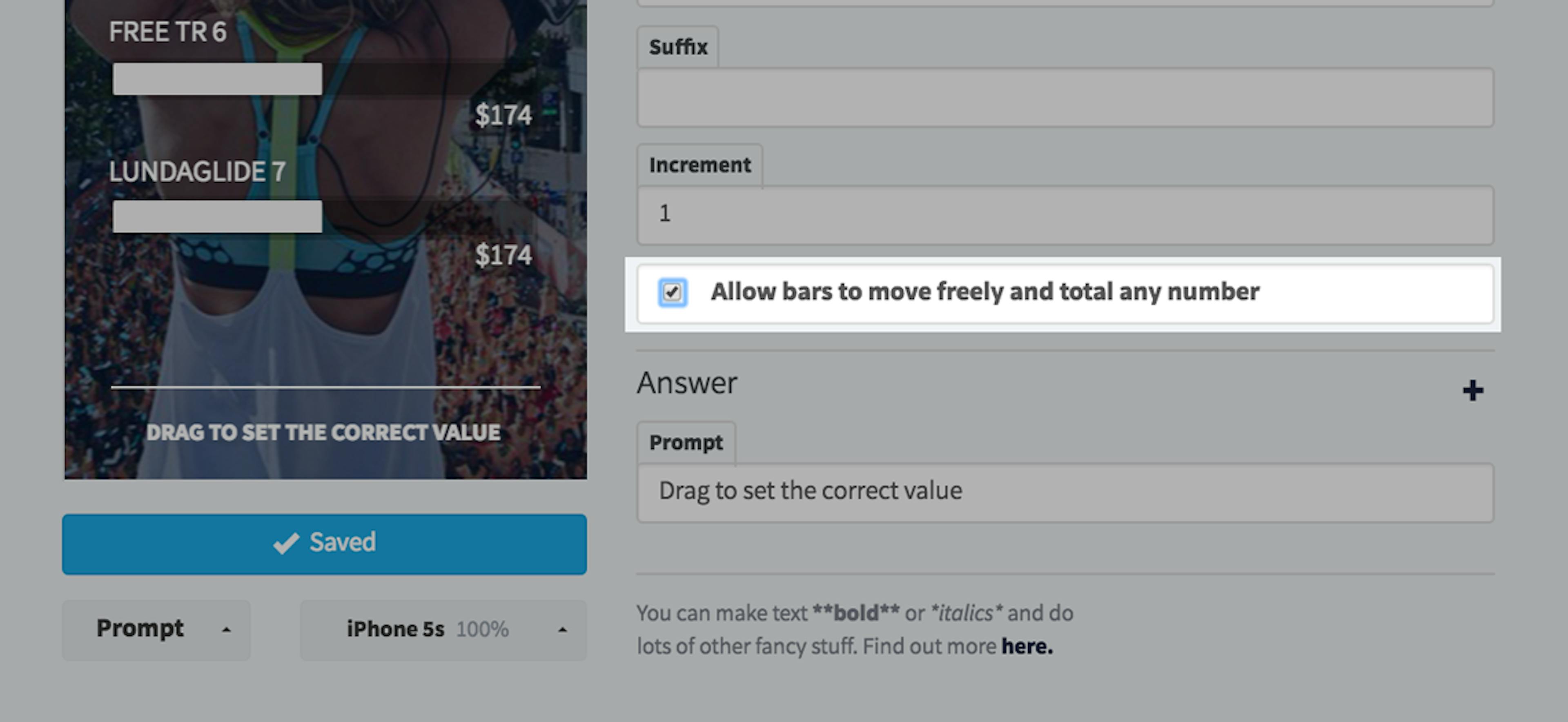 Ratio allow bars to move freely