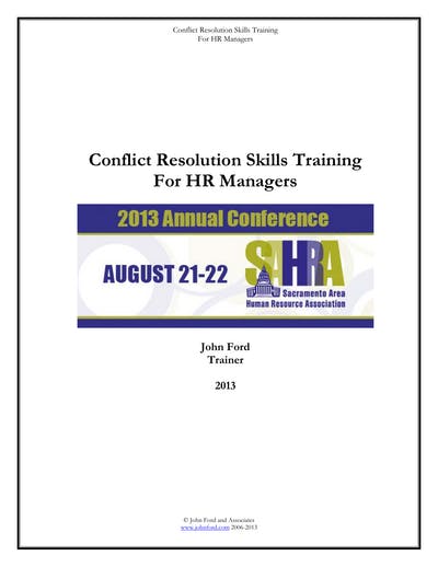 Conflict Resolution Skills Training For Hr Managers