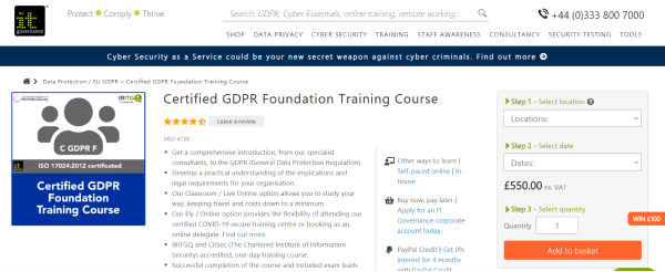IT Governance GDPR Compliance Training Course - Certified GDPR Foundation