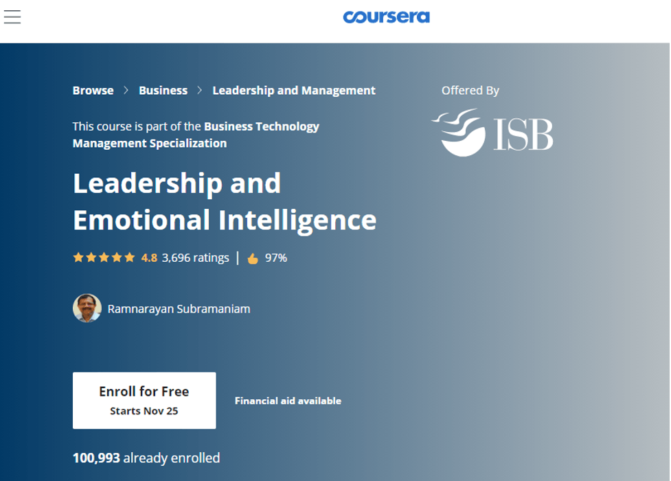 Emotional Intelligence Certification - Leadership and Emotional Intelligence on Coursera