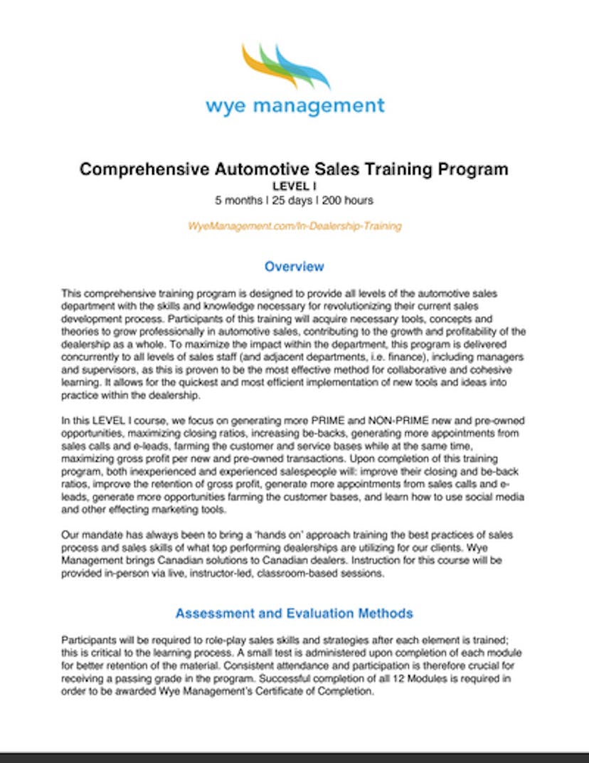 Comprehensive Automotive Sales Training Program