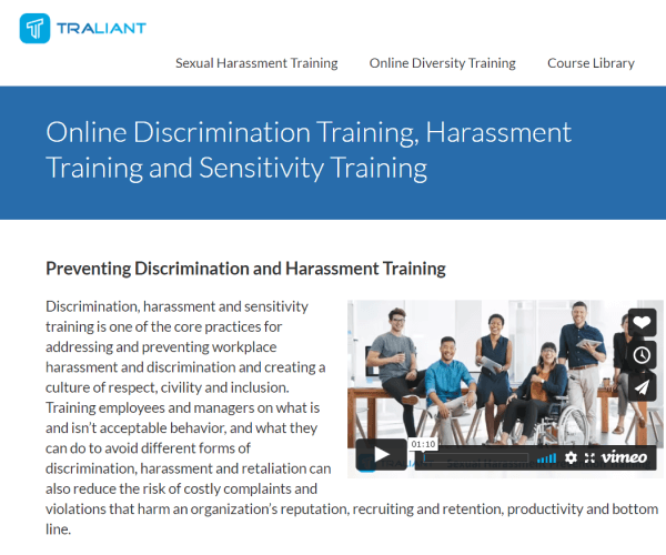 Traliant Ethical Training Program-Online Discrimination Training, Harassment Training and Sensitivity Training