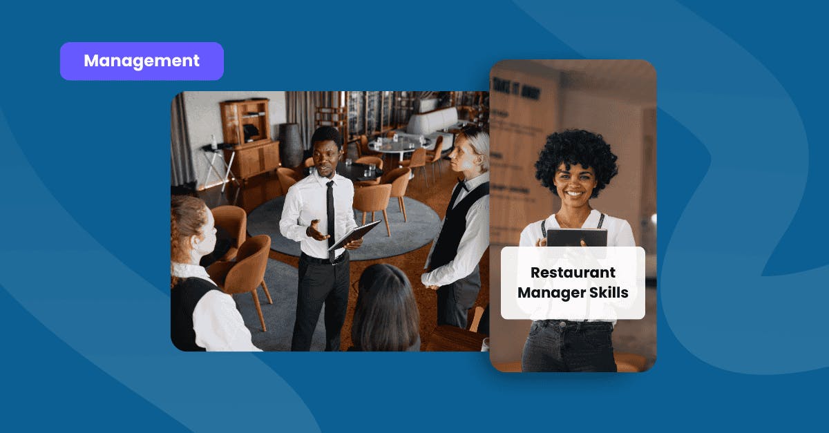 Restaurant manager talking to servers during staff meeting