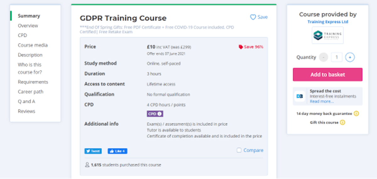 Training Express GDPR Compliance Training Course - GDPR Training Course