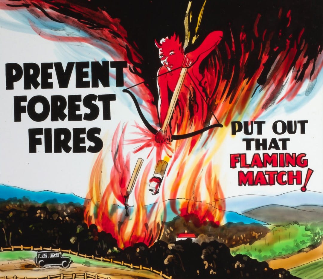Lantern Slide  Prevent Forest Fires Coloured Advertisement for use with BANZARE Lantern Slides  Filmcirca 19291940