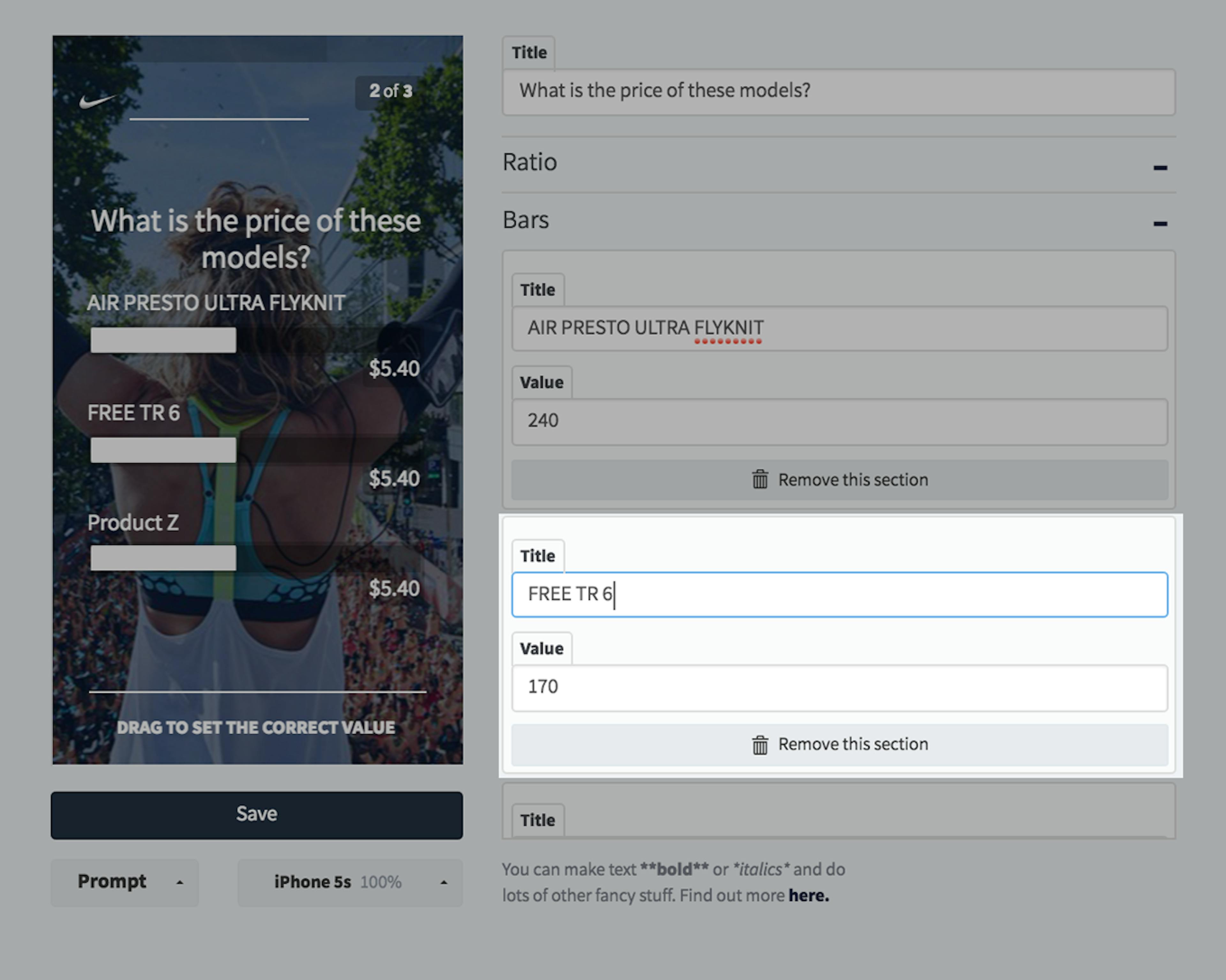 Ratio customisation