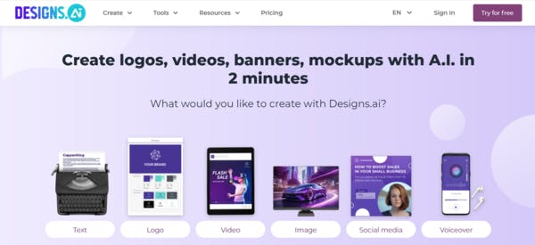 Top free AI tools - Designs.ai