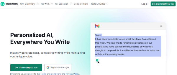 AI tool for business - Grammarly for writing