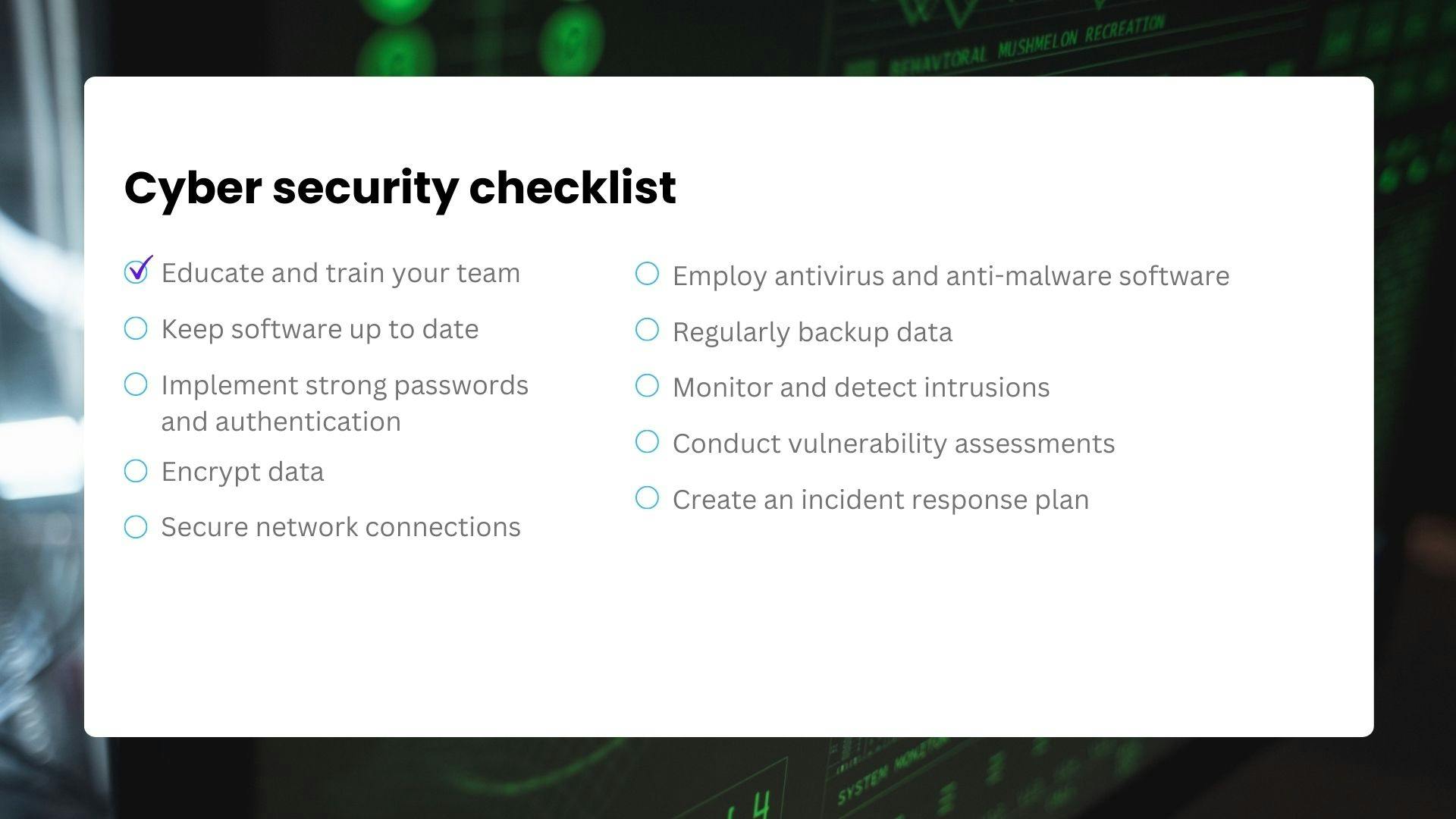 Cyber security checklist - overview
