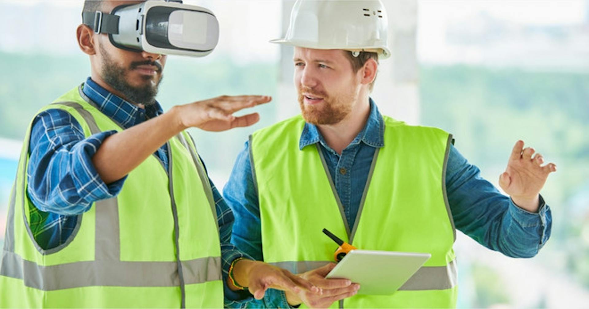 Worker using VR goggles