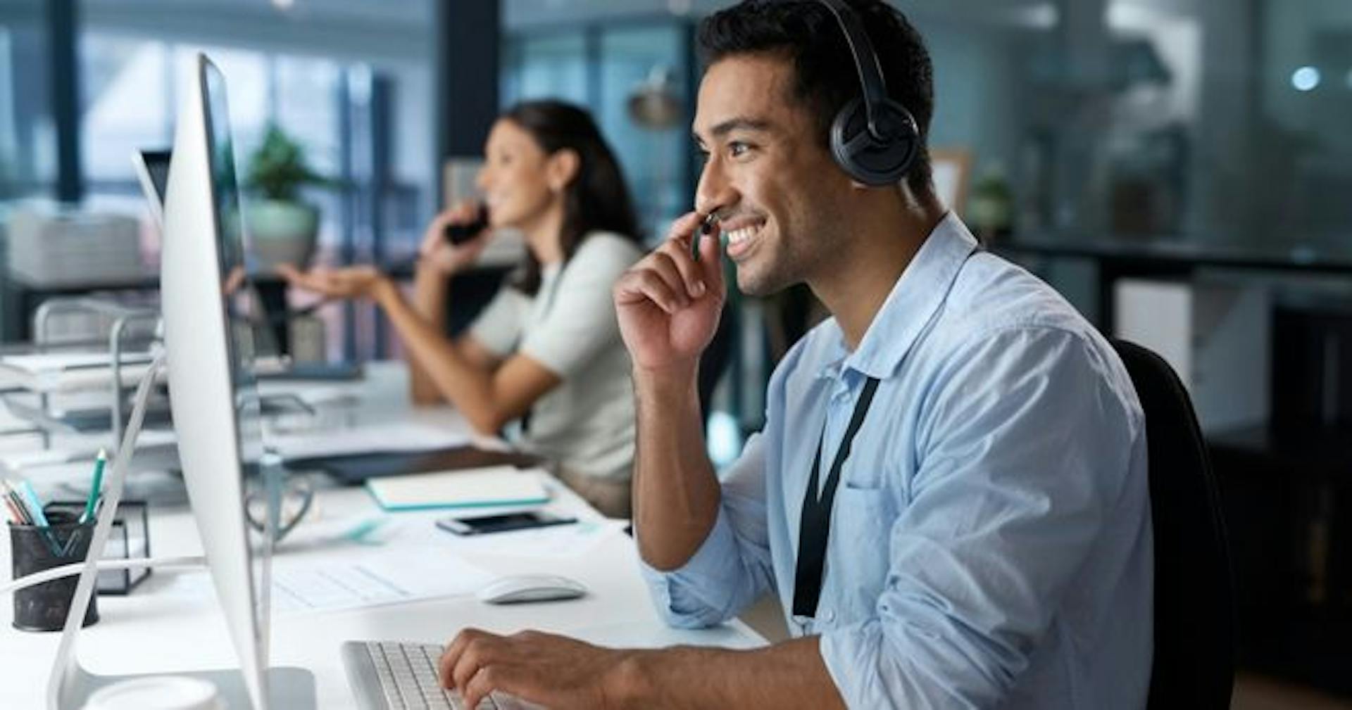 Customer service employee taking a call