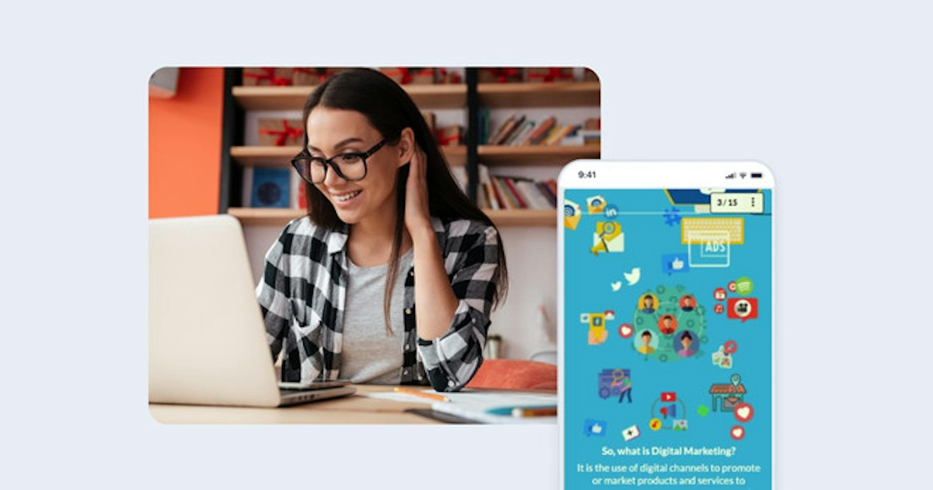 An employee taking a digital marketing course